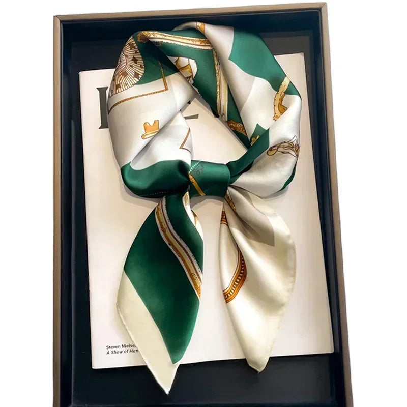 Luxury Design Print Silk Square Scarf Canada Women Soft Satin Horse Hairband Neckerchief Office Hijab Headband Foulard Bag Ribbon Gift