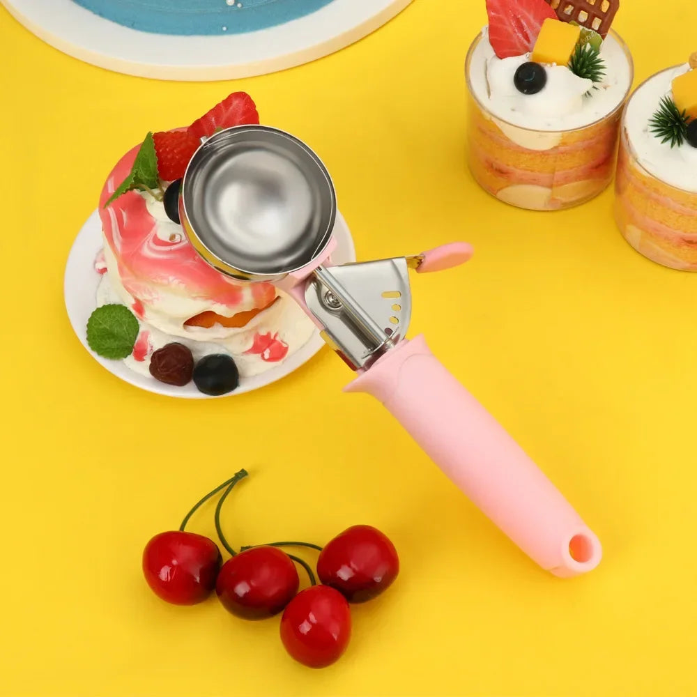 Ice Cream Scoop with Trigger USA Stainless Steel Fruit & Ice Cream Scoop with Comfort-Grip Handle for Home & Kitchen Use