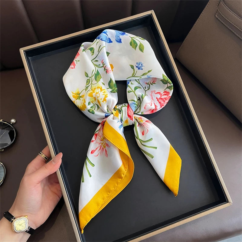 Print 70cm Silk Satin Headscarf Canada Women Luxury Design Neck Tie Scarf Hair Hand Wrist Foulard Shawl Bandana