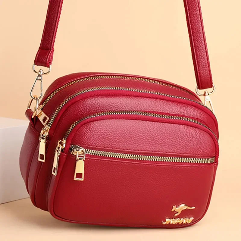 High-Quality Soft Leather Purse USA Fashion Women’s Shoulder Messenger Bag Multi-Pocket Wear-Resistant Luxury Ladies Handbag Sac