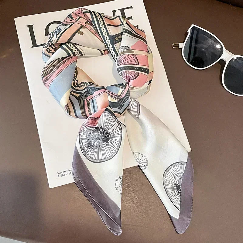 Luxury Design Print Silk Square Scarf Canada Women Soft Satin Horse Hairband Neckerchief Office Hijab Headband Foulard Bag Ribbon Gift