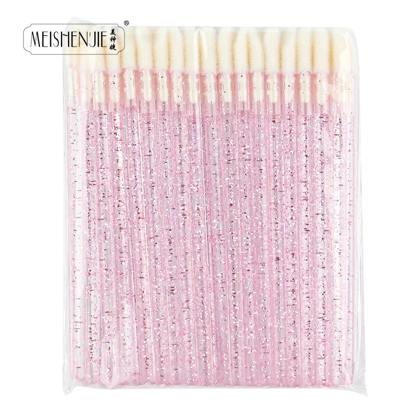 50PCS Lip Brush Set USA Crystal Eyelash Extension Brushes, Mascara Applicators & Lipstick Wands for Women’s Makeup Tools