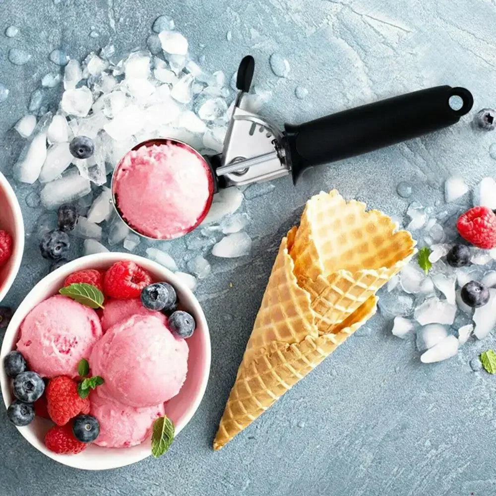 Ice Cream Scoop with Trigger USA Stainless Steel Fruit & Ice Cream Scoop with Comfort-Grip Handle for Home & Kitchen Use