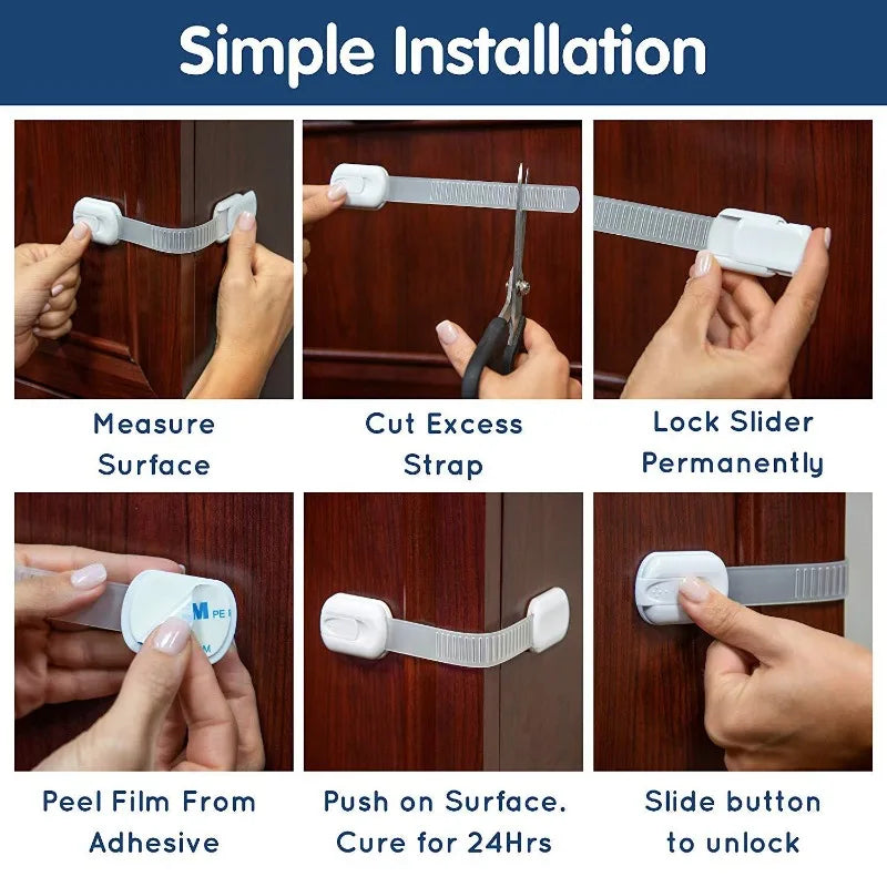 USA Baby Safety Lock Drawer Child Safety Cabinet Locks Adhesive Cabinet Drawer Door Latches Baby Safe Straps