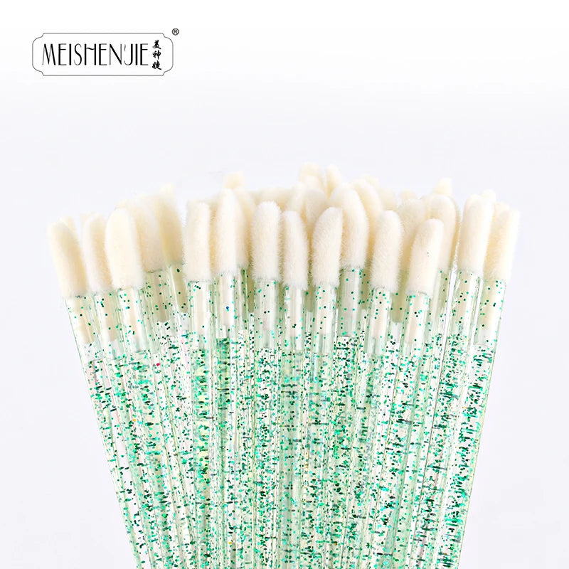 50PCS Lip Brush Set USA Crystal Eyelash Extension Brushes, Mascara Applicators & Lipstick Wands for Women’s Makeup Tools