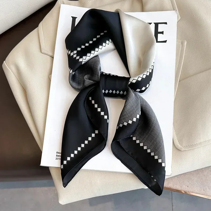 Luxury Design Print Silk Square Scarf Canada Women Soft Satin Horse Hairband Neckerchief Office Headband Foulard Bag Ribbon Gift