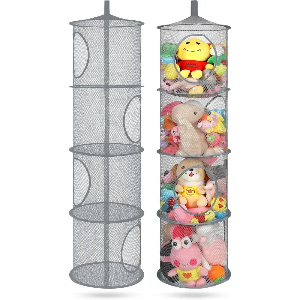 Foldable USA Storage Net 4 Compartments Hanging Mesh Toy Storage Hammock for Kids Room Toys Gloves Hats Socks
