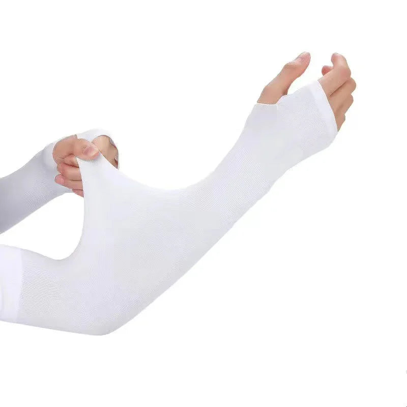 1 Pair Summer Ice Silk Arm Sleeves Canada Sun UV Protection Hand Cover Outdoor Elastic Half-Finger Gloves