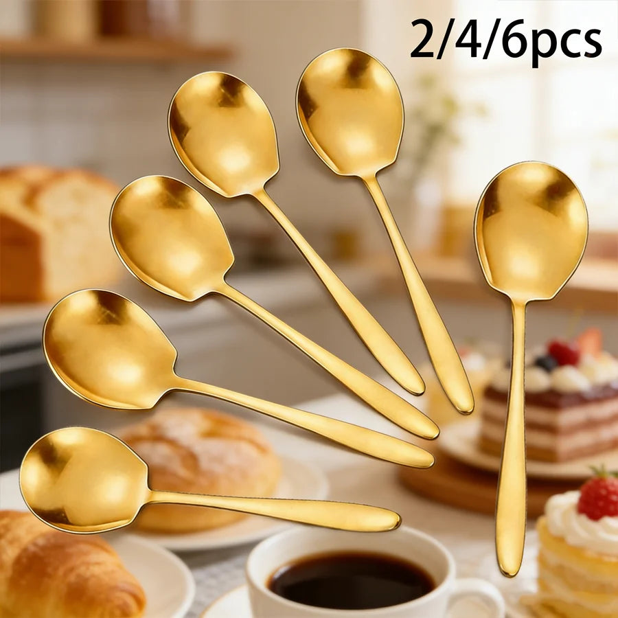 2/4/6PCS Stainless Steel Serving Spoons Canada Round Head Large Spoons Long-Handle Soup Ladles for Home Kitchen Use
