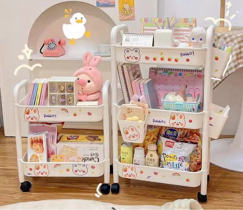 USA Four wheel rolling storage cart, mobile snack box and bathroom organizer, easy to assemble frame