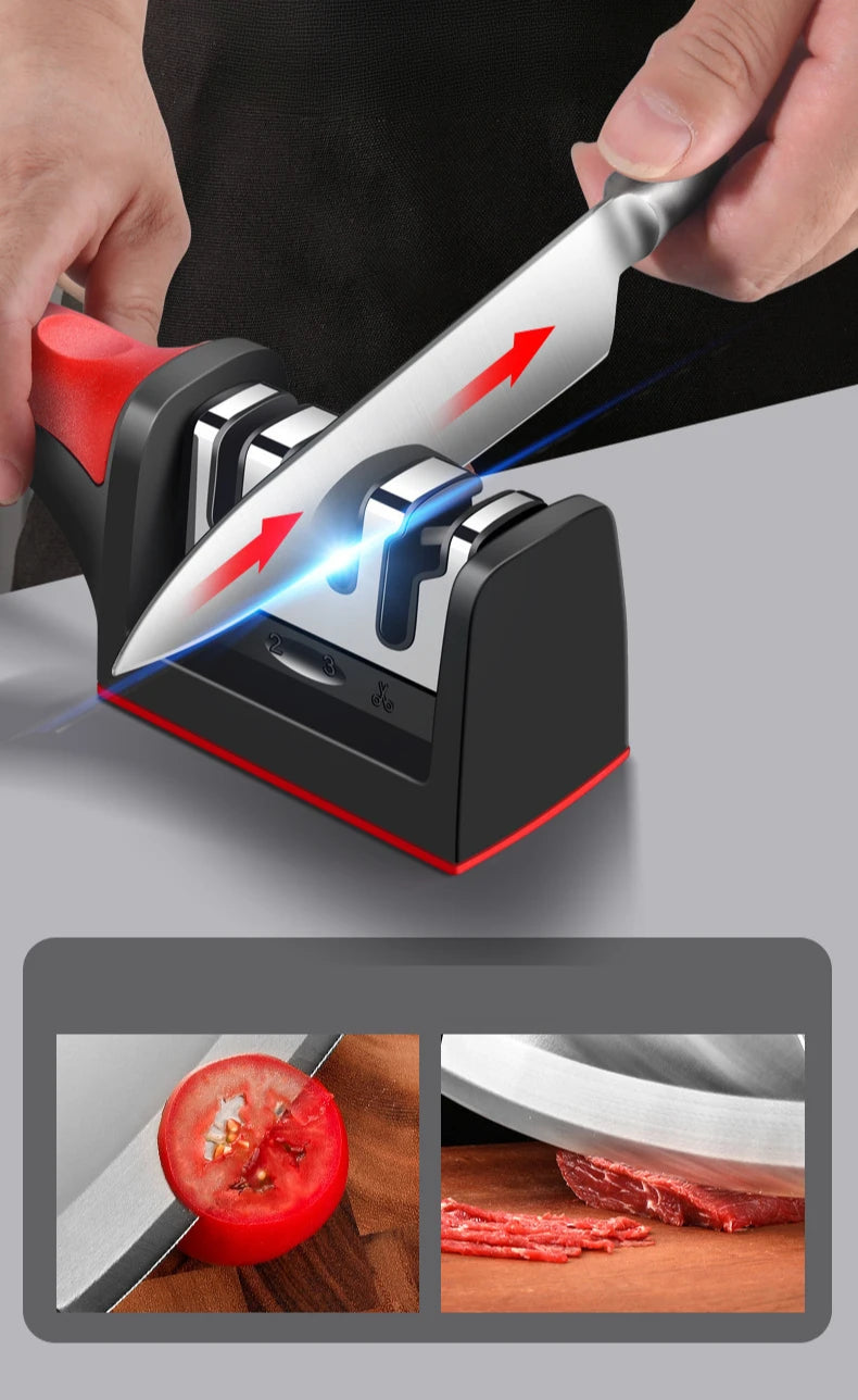 Knife Sharpener Kitchen Multifunctional Handheld Fast Sharpening Stone Three-stage Cutting Knife Kitchen Supplies