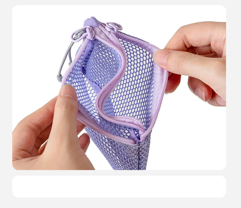 Double Zipper Mesh Storage USA Bag Ultra Light Wear-proof Visible Colored Double Layered Makeup Pouch Durable With Handle Coin Bag