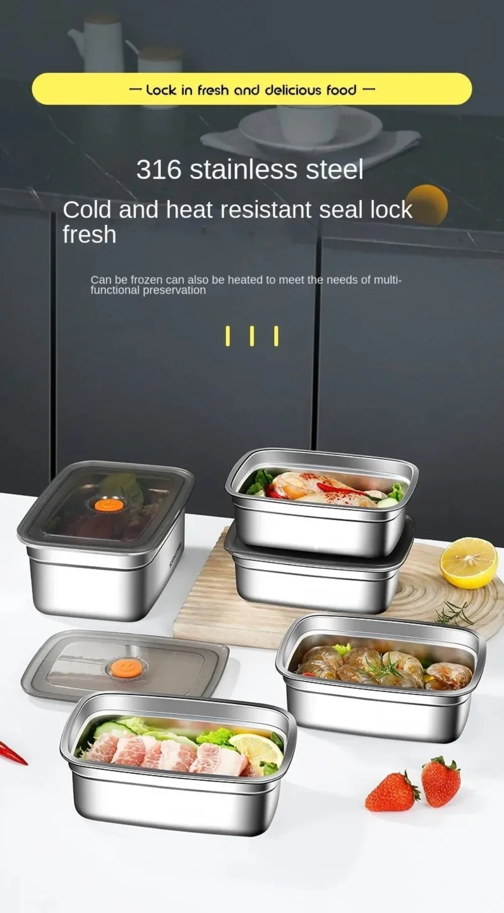 Stainless Steel Camping USA Lunch Box Sealed Microwave Suitable Bento Box Leak-proof Large Capacity Refrigerator Freezer Storage Box
