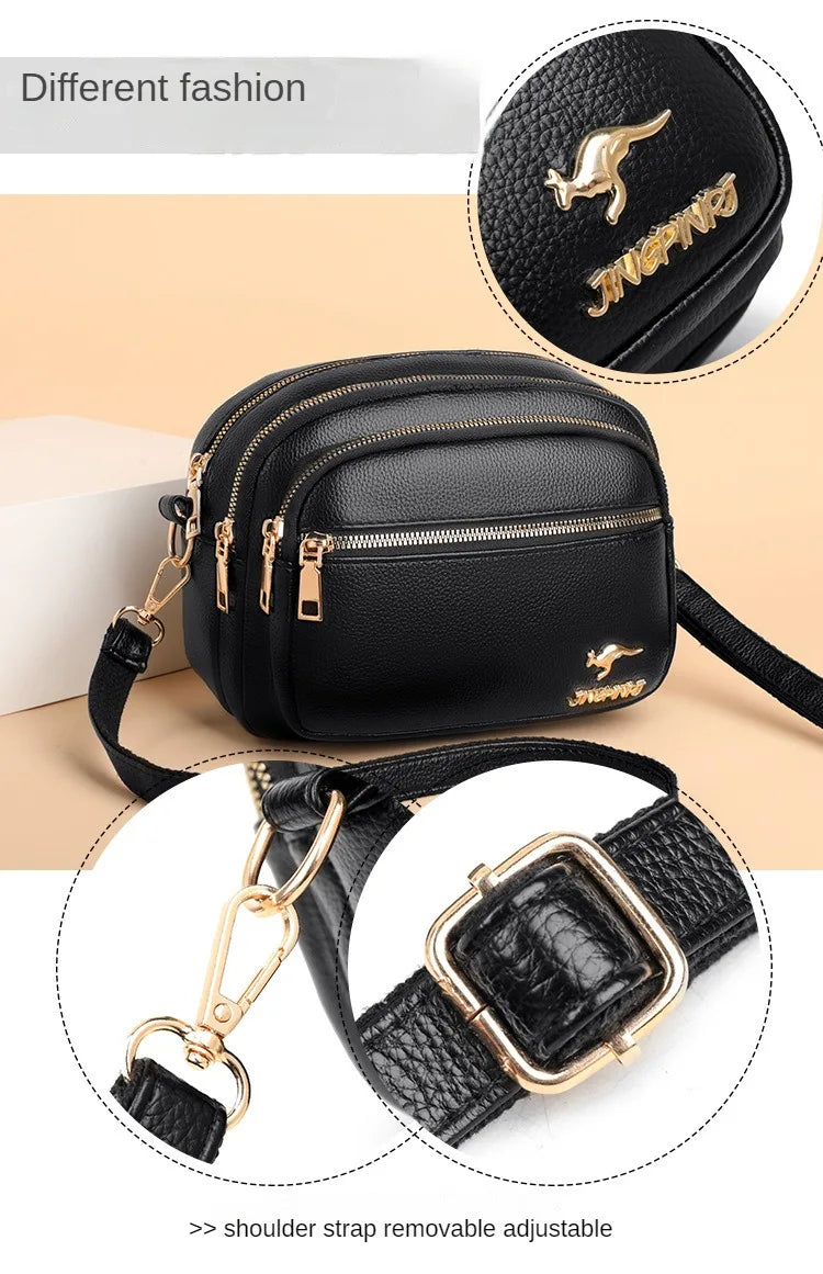 High-Quality Soft Leather Purse USA Fashion Women’s Shoulder Messenger Bag Multi-Pocket Wear-Resistant Luxury Ladies Handbag Sac