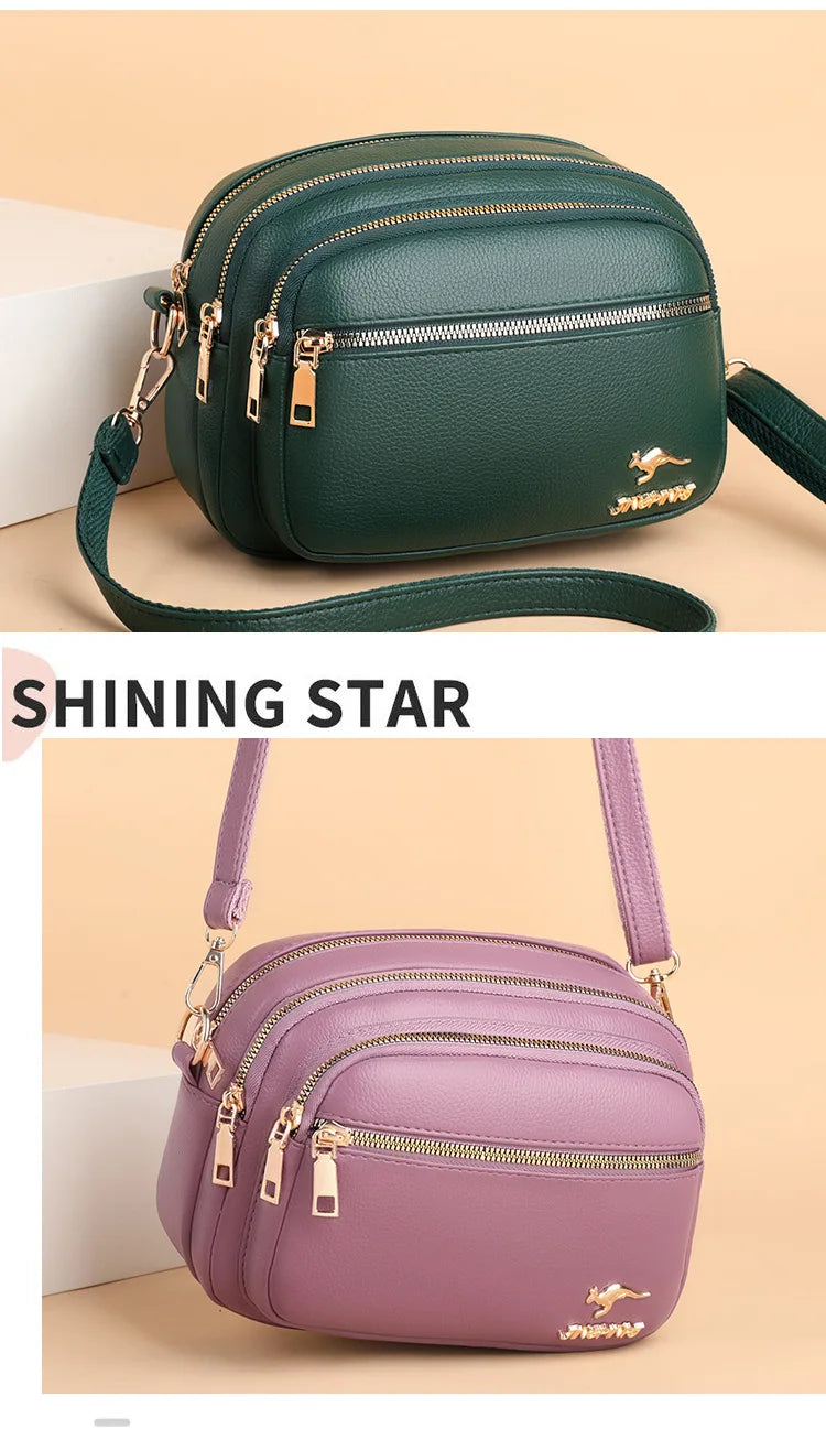 High-Quality Soft Leather Purse USA Fashion Women’s Shoulder Messenger Bag Multi-Pocket Wear-Resistant Luxury Ladies Handbag Sac