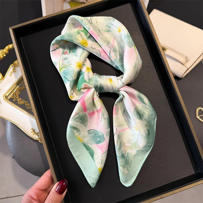 Print 70cm Silk Satin Headscarf Canada Women Luxury Design Neck Tie Scarf Hair Hand Wrist Foulard Shawl Bandana