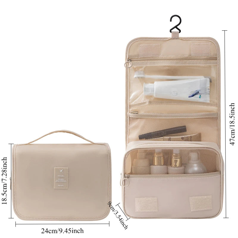 Hanging Toiletry Bag USA for Business Trips, Portable Large-Capacity Skincare & Makeup Bag with Dry-Wet Separation Folding Storage Design
