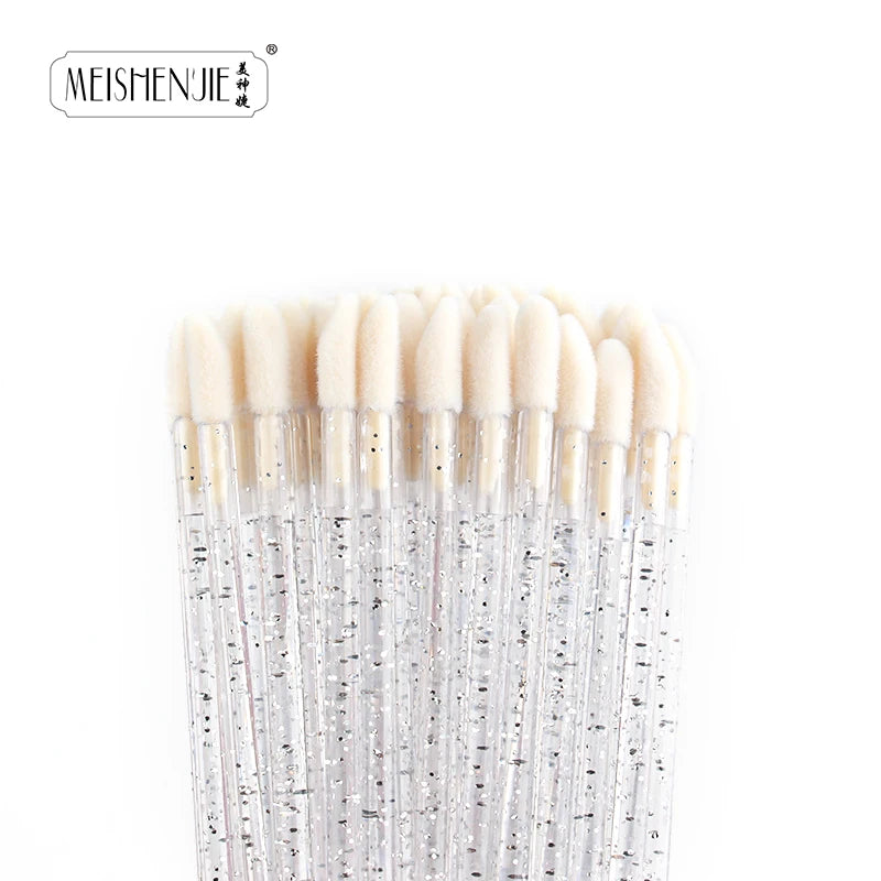50PCS Lip Brush Set USA Crystal Eyelash Extension Brushes, Mascara Applicators & Lipstick Wands for Women’s Makeup Tools