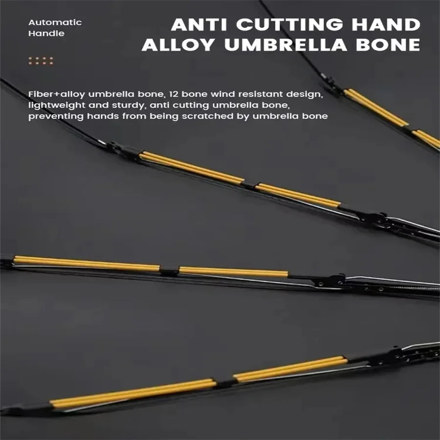 12 Bone Black Glue Fully Automatic Umbrella Canada Thick Durable Three-Fold Folding Umbrella UV Resistant