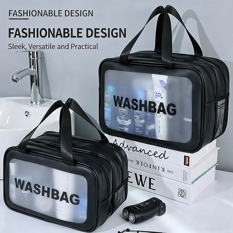 Dry-Wet Separation Double Transparent PU Makeup Bag USA Portable Washing & Cosmetic Storage Bag for Travel, Fitness & Swimming Essentials