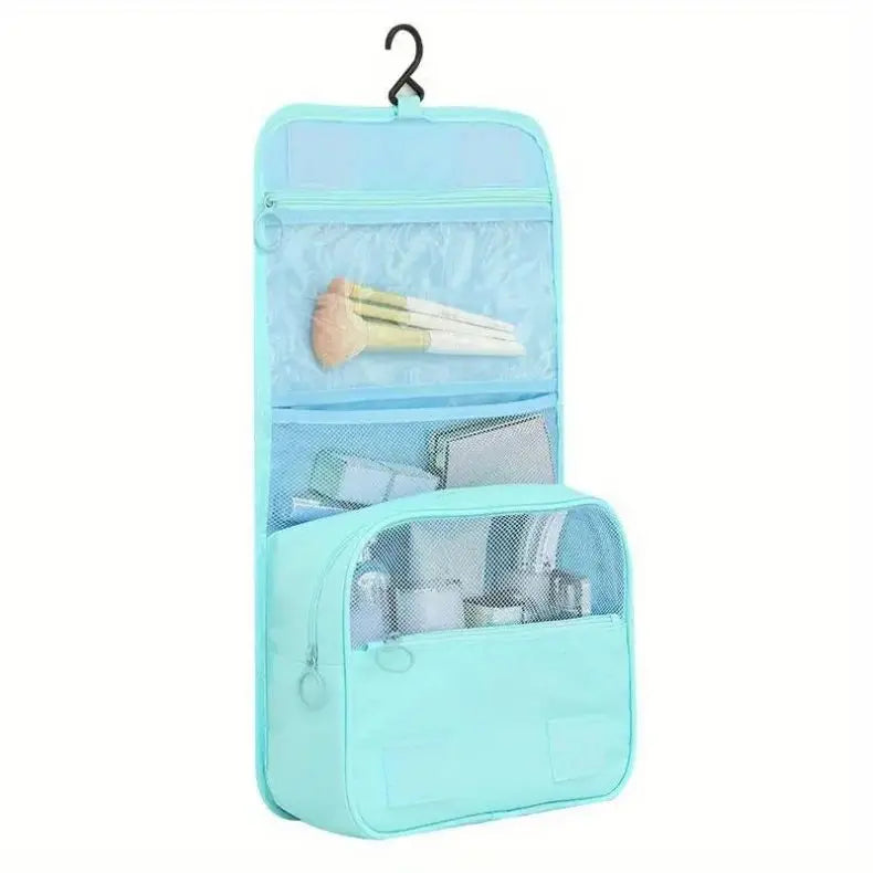 Hanging Toiletry Bag USA for Business Trips, Portable Large-Capacity Skincare & Makeup Bag with Dry-Wet Separation Folding Storage Design
