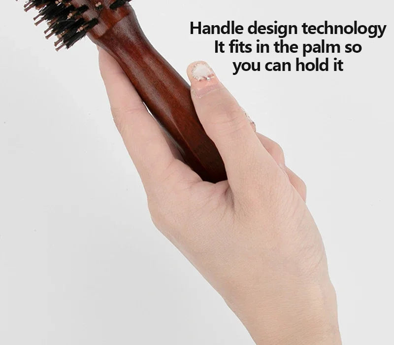 Boar Bristle Curly Hair Brush USA Women’s Wooden Anti-Static Roller Hairbrush for Barber, Salon Styling & Hairdressing Tools