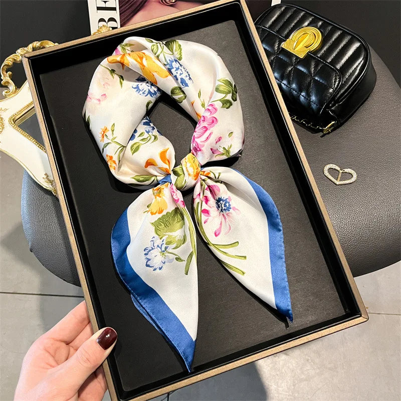 Print 70cm Silk Satin Headscarf Canada Women Luxury Design Neck Tie Scarf Hair Hand Wrist Foulard Shawl Bandana