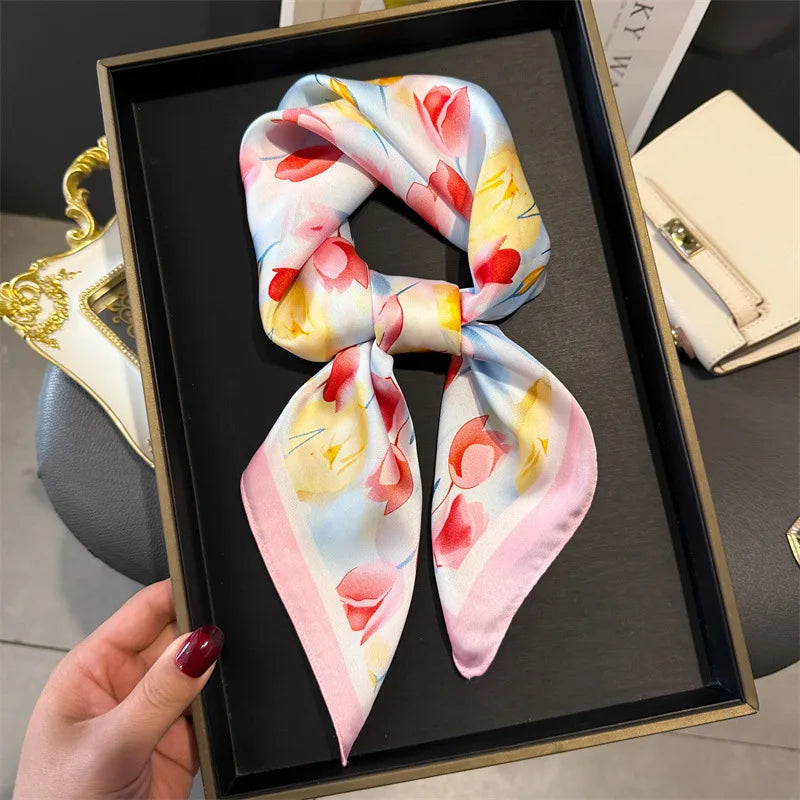 Print 70cm Silk Satin Headscarf Canada Women Luxury Design Neck Tie Scarf Hair Hand Wrist Foulard Shawl Bandana