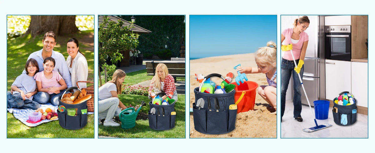 Portable Cleaning Caddy 17L Foldable Cleaning Bucket with Handle Organizer Bag for Towels Cleaning Tools Bathroom Kitchen Home