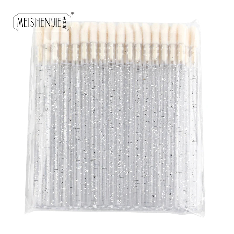 50PCS Lip Brush Set USA Crystal Eyelash Extension Brushes, Mascara Applicators & Lipstick Wands for Women’s Makeup Tools