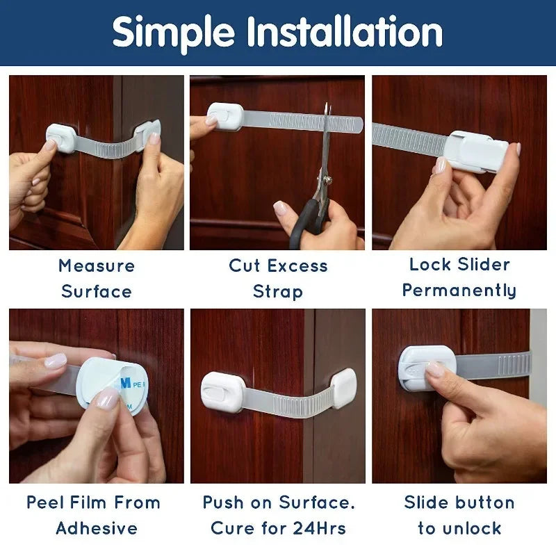 USA Baby Safety Lock Drawer Child Safety Cabinet Locks Adhesive Cabinet Drawer Door Latches Baby Safe Straps