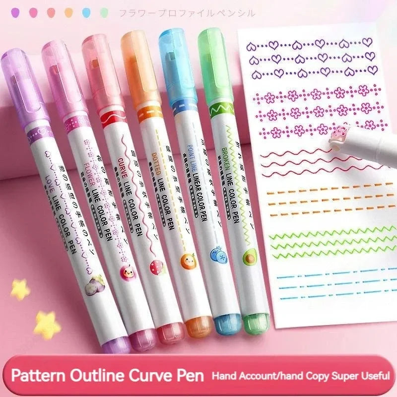 Flower Line Shape USA Highlighter Pen Roller Tip Curve Liner Marker Kawaii Korean Stationery School Office Supplies Gifts