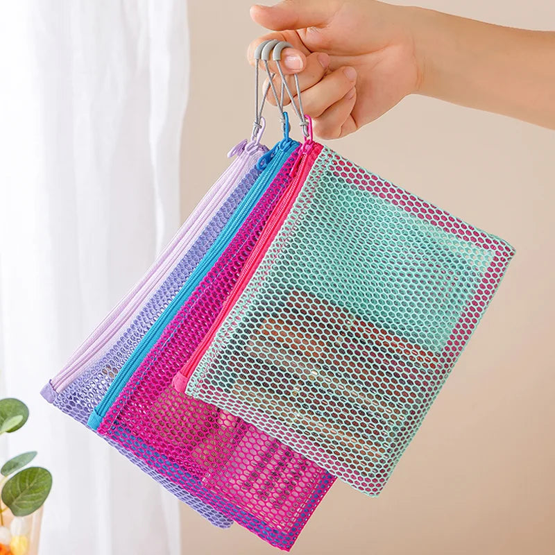 Double Zipper Mesh Storage USA Bag Ultra Light Wear-proof Visible Colored Double Layered Makeup Pouch Durable With Handle Coin Bag