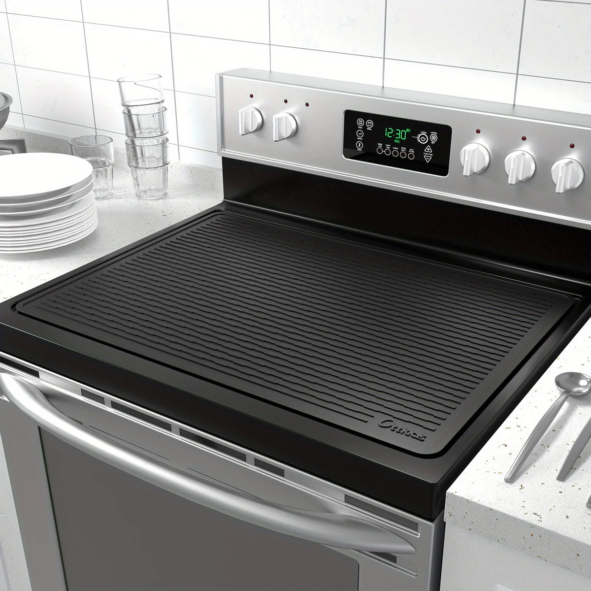 Thickened Silicone Stove Cover Mat USA 70.5×50.3cm 3mm Non-Slip Striped Oven & Electric Stove Dish Drying Mat for Kitchen Dining Room