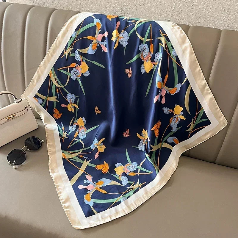 Luxury Design Print Silk Square Scarf Canada Women Soft Satin Horse Hairband Neckerchief Office Headband Foulard Bag Ribbon Gift