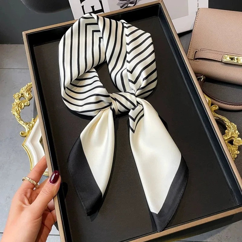 Luxury Design Print Silk Square Scarf Canada Women Soft Satin Horse Hairband Neckerchief Office Hijab Headband Foulard Bag Ribbon Gift