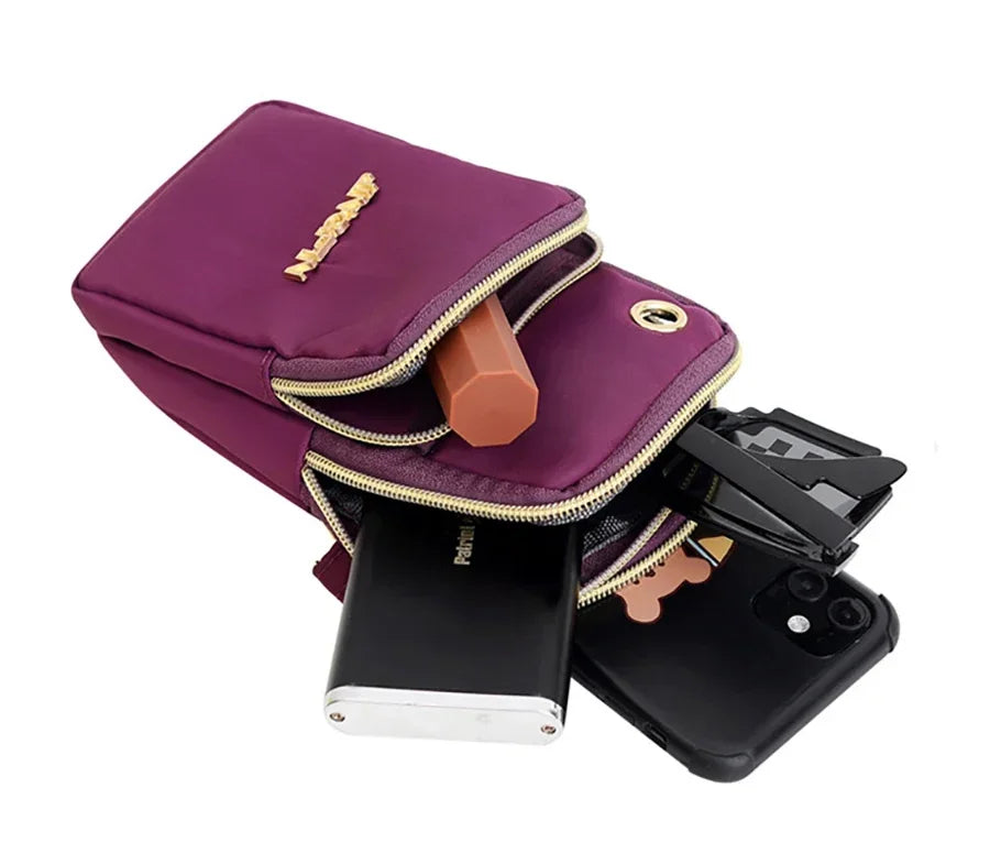 Women’s Mobile Phone Crossbody Bag USA Fashion Mini Coin Purse Neck Hanging Running Shoulder Bag 3-Layer Wallet for Moms