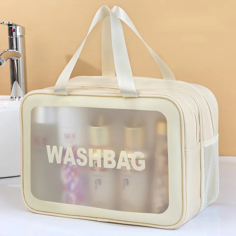 Dry-Wet Separation Double Transparent PU Makeup Bag USA Portable Washing & Cosmetic Storage Bag for Travel, Fitness & Swimming Essentials