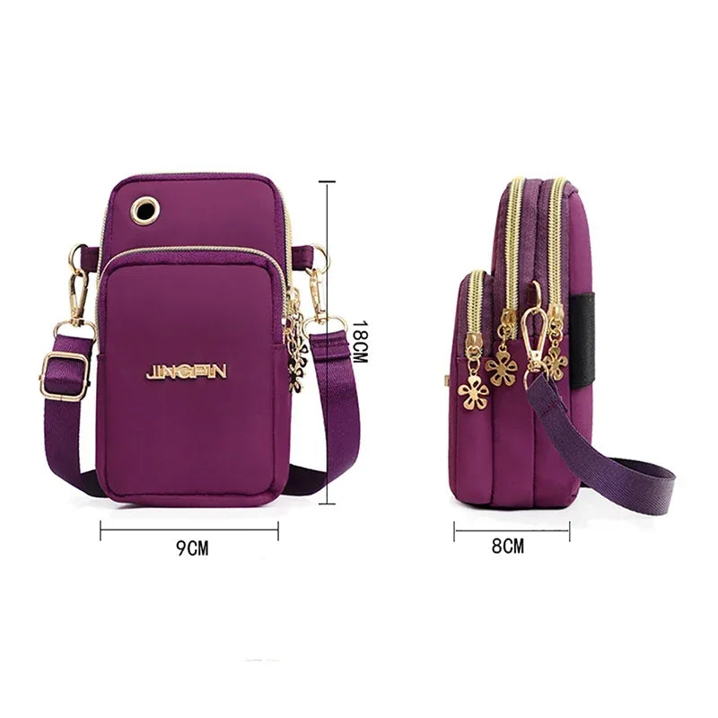 Women’s Mobile Phone Crossbody Bag USA Fashion Mini Coin Purse Neck Hanging Running Shoulder Bag 3-Layer Wallet for Moms
