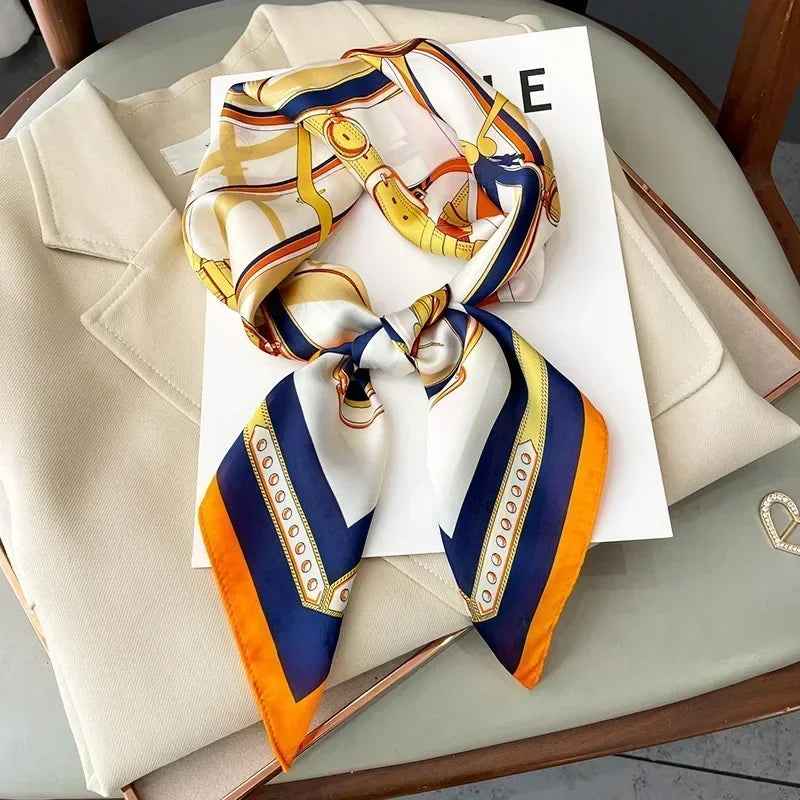 Luxury Design Print Silk Square Scarf Canada Women Soft Satin Horse Hairband Neckerchief Office Headband Foulard Bag Ribbon Gift