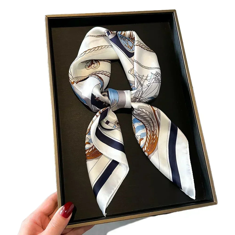 Luxury Design Print Silk Square Scarf Canada Women Soft Satin Horse Hairband Neckerchief Office Hijab Headband Foulard Bag Ribbon Gift