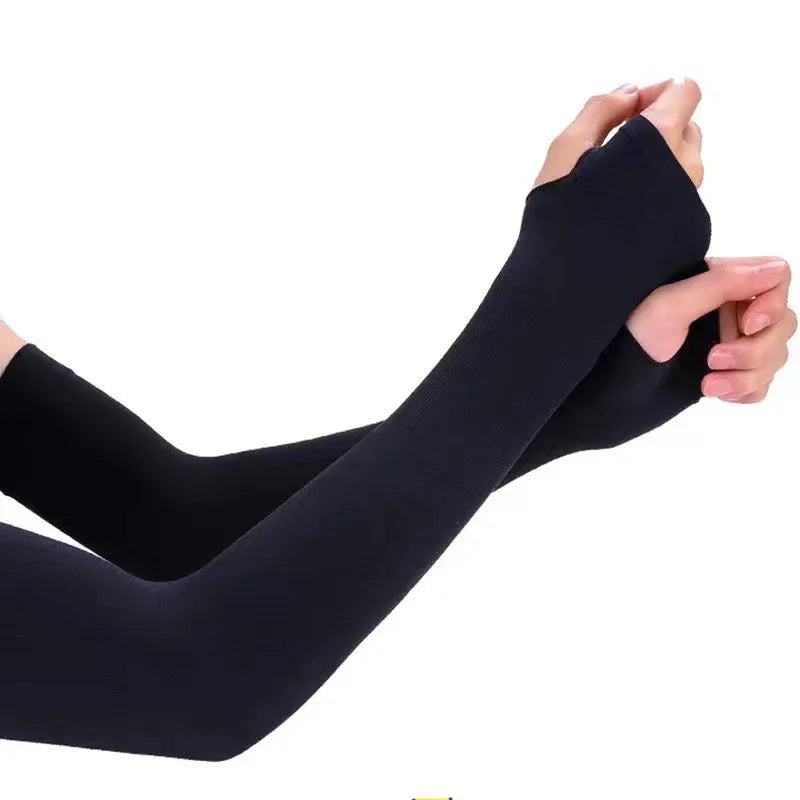 1 Pair Summer Ice Silk Arm Sleeves Canada Sun UV Protection Hand Cover Outdoor Elastic Half-Finger Gloves