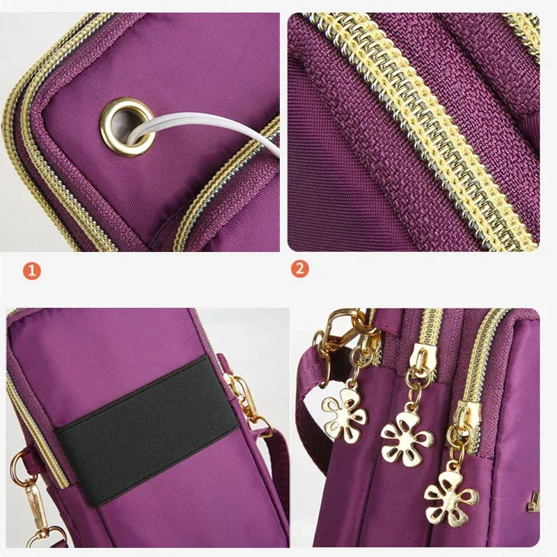 Women’s Mobile Phone Crossbody Bag USA Fashion Mini Coin Purse Neck Hanging Running Shoulder Bag 3-Layer Wallet for Moms