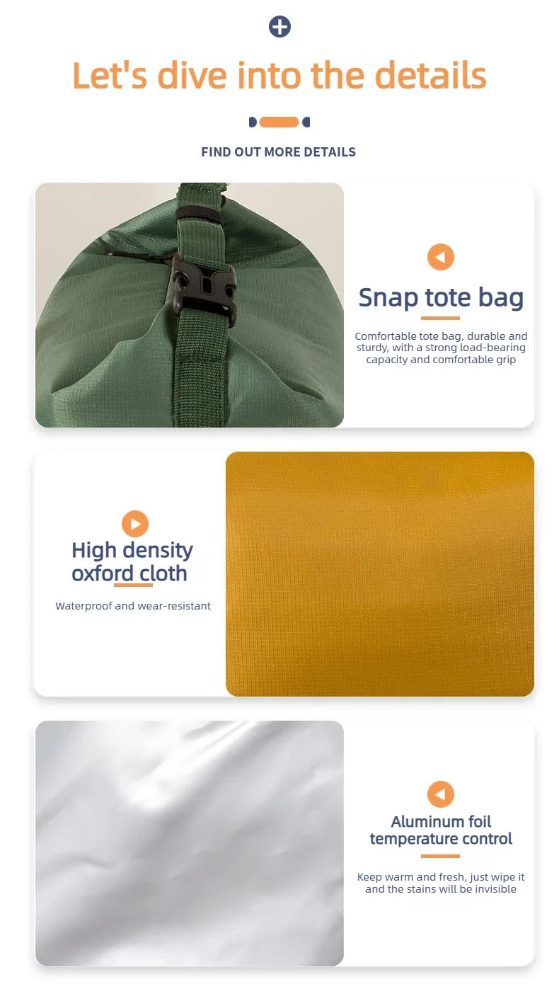 Large-Capacity Insulated Lunch Bag USA Foldable Waterproof Aluminum Foil Bento Bag for Office, Travel & School