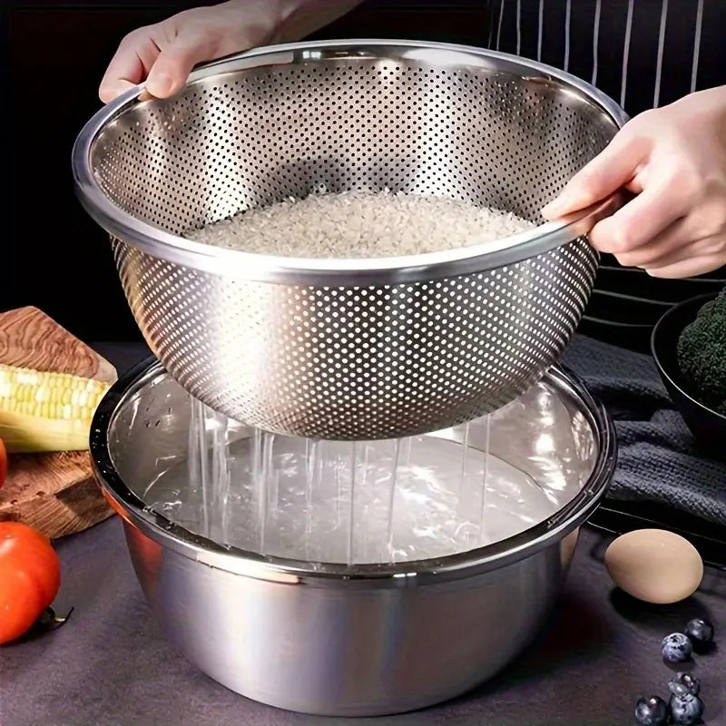 2pcs Stainless Steel Colander Set - USA Vegetable Fruit Pasta Strainer, Large Heavy Duty Filter Bowl