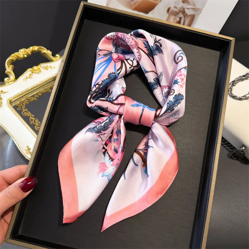 Print 70cm Silk Satin Headscarf Canada Women Luxury Design Neck Tie Scarf Hair Hand Wrist Foulard Shawl Bandana
