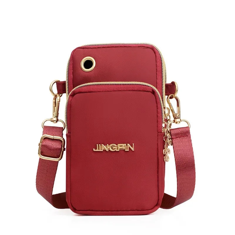 Women’s Mobile Phone Crossbody Bag USA Fashion Mini Coin Purse Neck Hanging Running Shoulder Bag 3-Layer Wallet for Moms