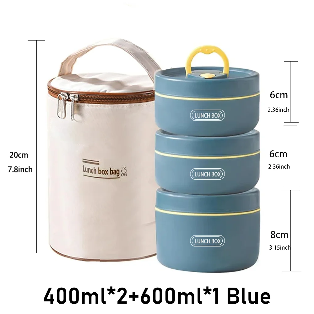 USA Insulated Food Lunch Container Set with Thermal Lunch Box 3 Separate Stackable Lunch Container for Adult Kids