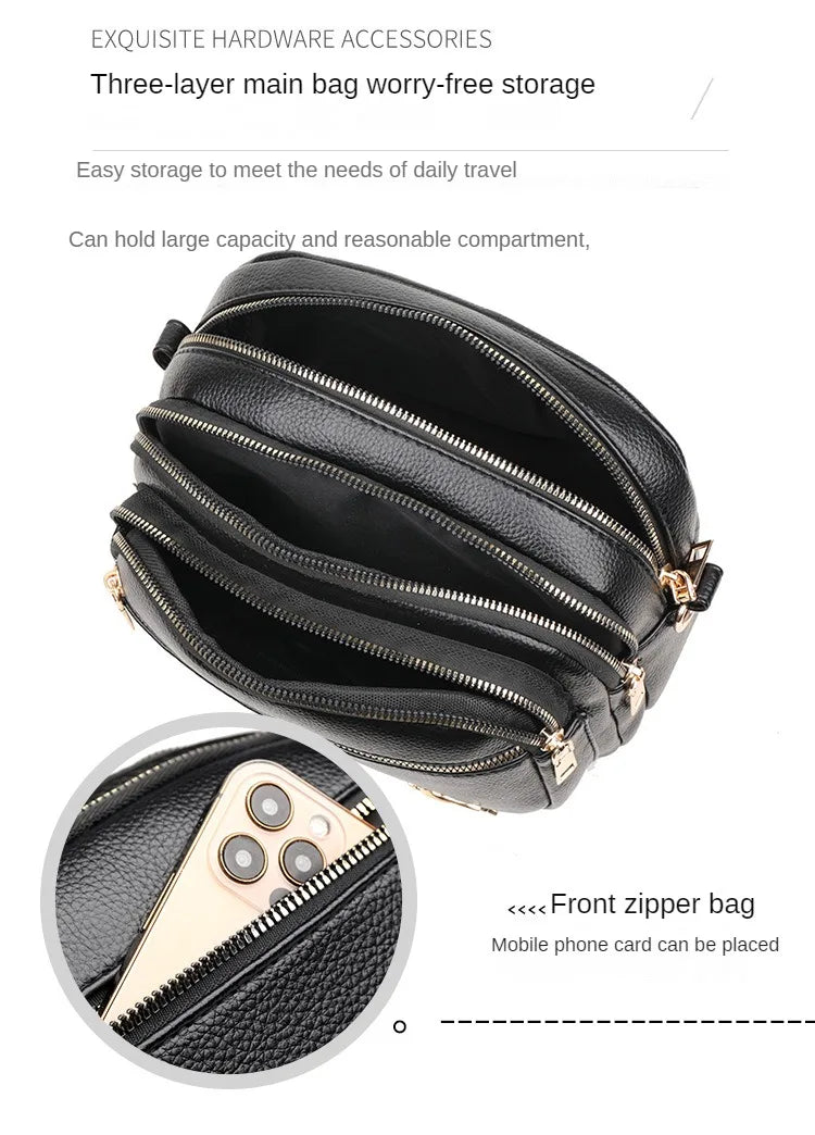 High-Quality Soft Leather Purse USA Fashion Women’s Shoulder Messenger Bag Multi-Pocket Wear-Resistant Luxury Ladies Handbag Sac
