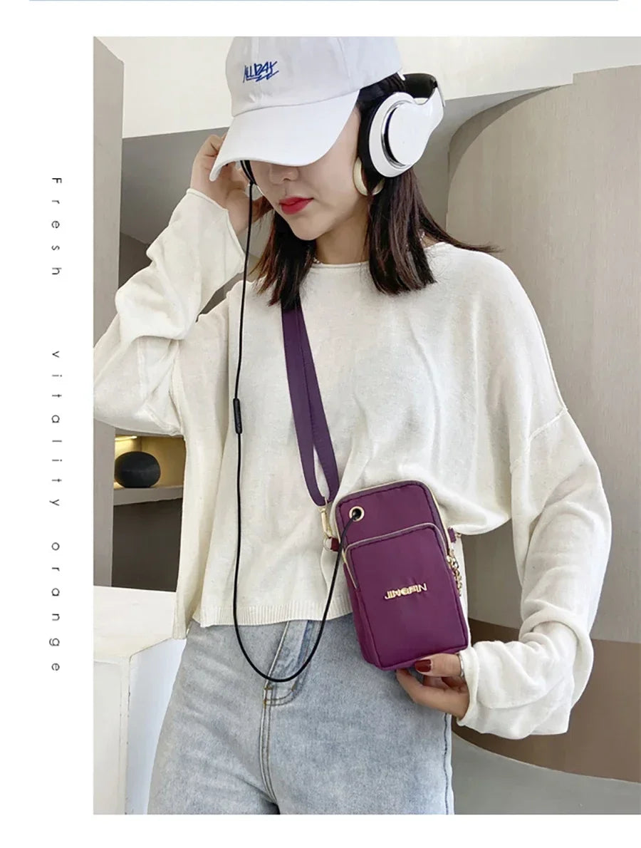 Women’s Mobile Phone Crossbody Bag USA Fashion Mini Coin Purse Neck Hanging Running Shoulder Bag 3-Layer Wallet for Moms